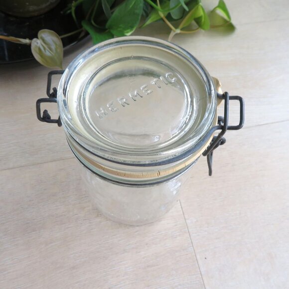 Hermetic Clear Glass Canister Jar 3/4L With Rubber Seal & Wire Hinged Lid Italy - Picture 3 of 15